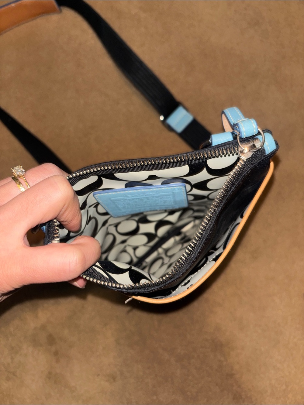 Coach Black Crossbody with Tan Trim and Light Blue Accents - Picture 5 of 9